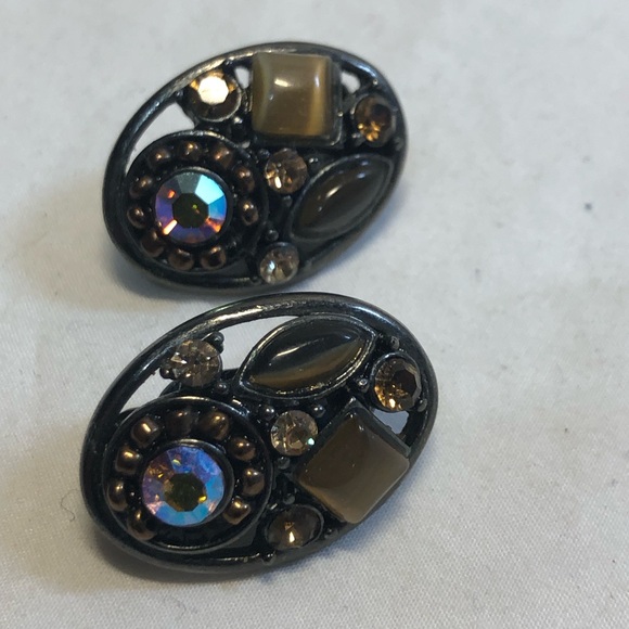 Beautiful Vintage Necklace with Clip on Earrings faux jewelled nickel tone - Picture 5 of 16